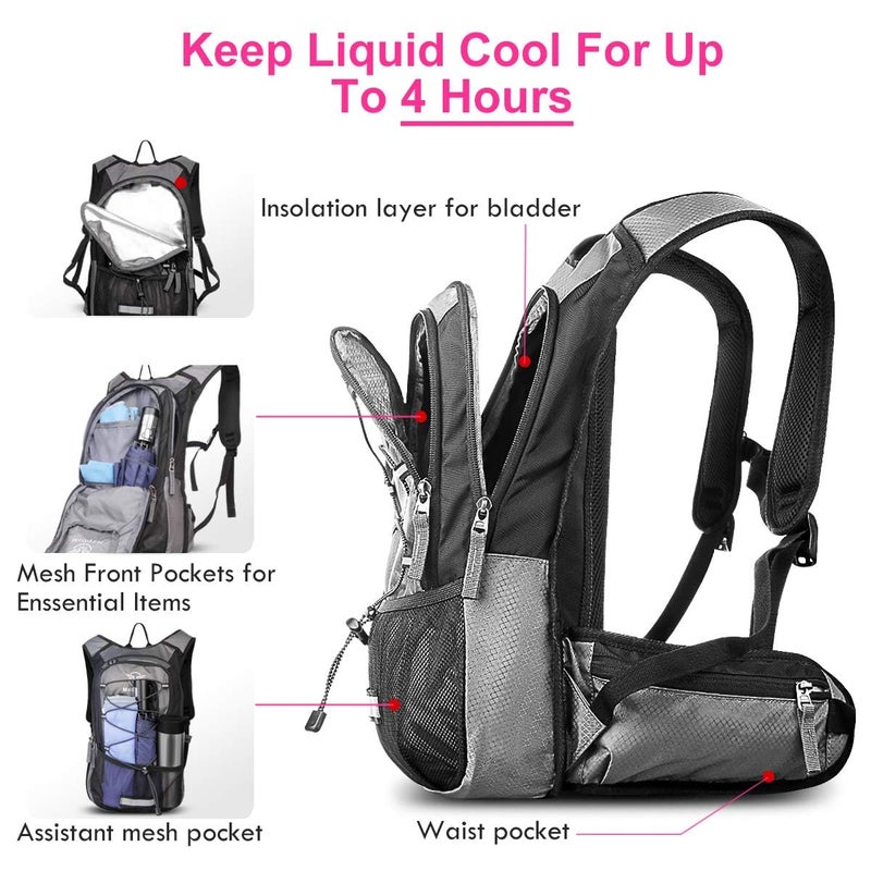 Mothybot Hydration Pack, Insulated Hydration Backpack with 2L BPA Free Water Bladder and Storage, Hiking Backpack for Men, Women, Kids for Running, Cycling, Camping - Keep Liquid Cool up to 5 Hours - Image 2